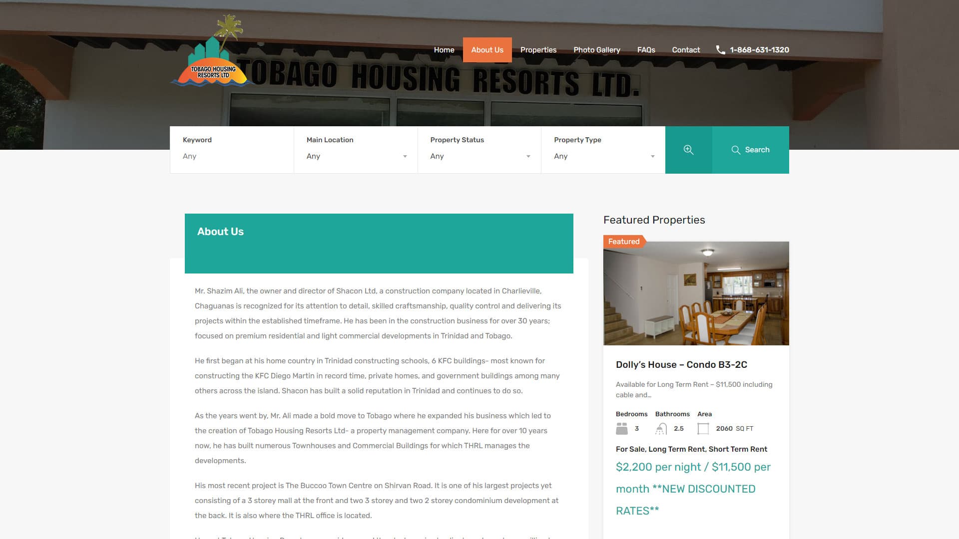 Tobago Housing Resorts Website project detail